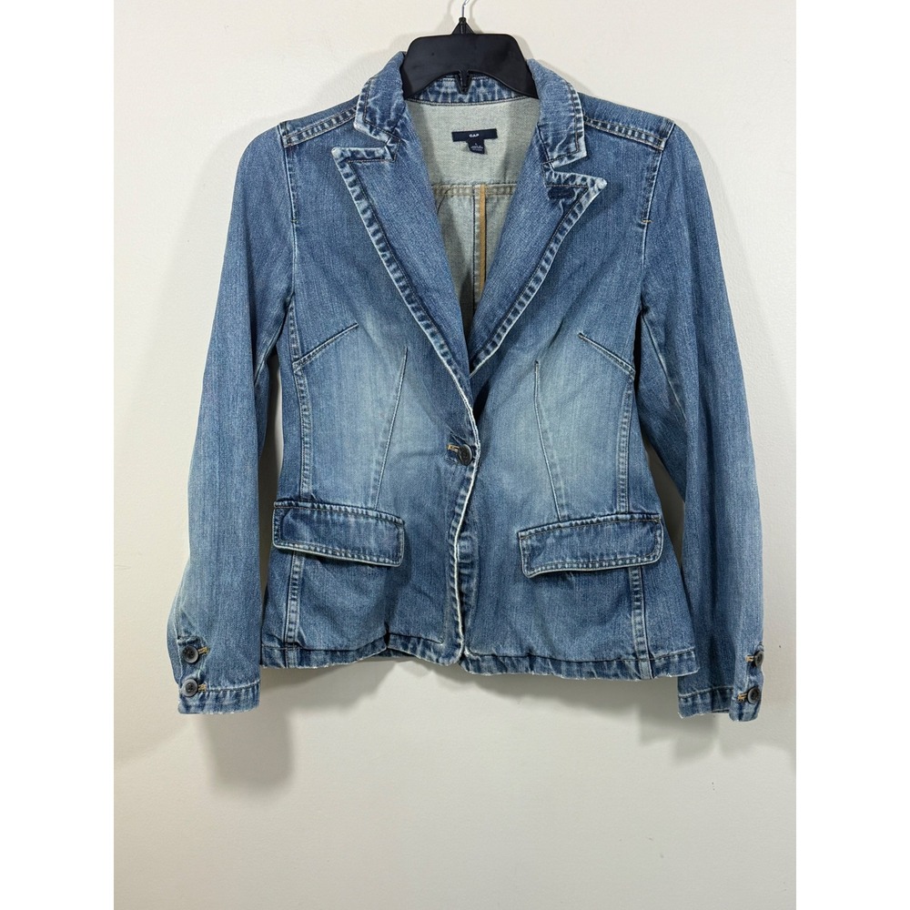 Vintage GAP Denim Blazer Women's Large Blue Jean Jacket Y2K Western Fitted